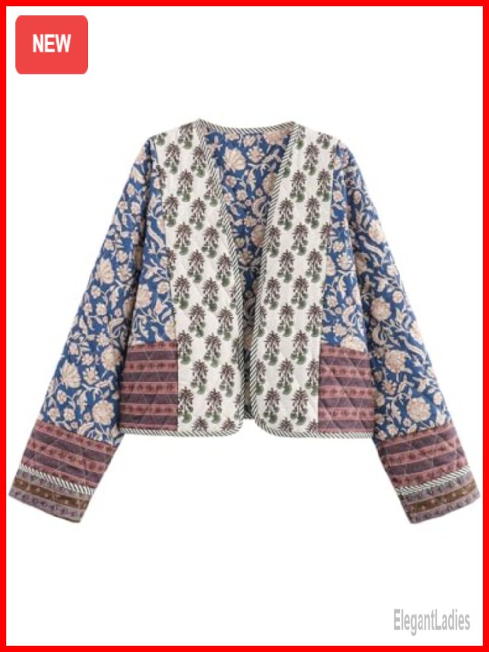 Women's Floral Quilted Cropped Lightweight Puffer Jacket Open Front